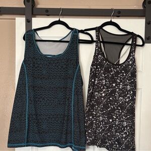 Set of 2- Women's Black and Gray Patterned  workout tank Tops